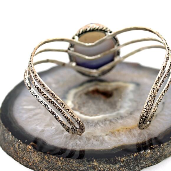 Sterling Silver Blue Agate Chevron Cuff Bracelet. - Picture 4 of 8